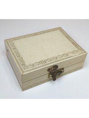 Vintage Mele White Tiered Jewelry Box Red Velvet Lining & Keys